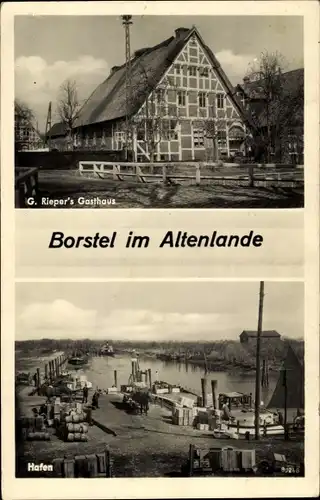 Ak Borstel Jork im Alten Land, Hafen, G. Rieper's Gasthaus