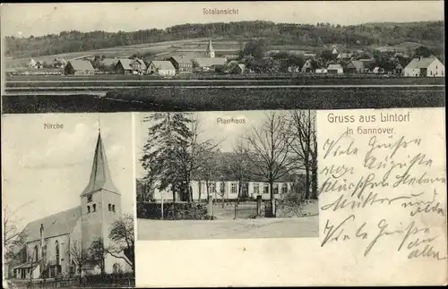 Ak Lintorf Bad Essen in Niedersachsen, Gesamtansicht, Kirche, Pfarrhaus