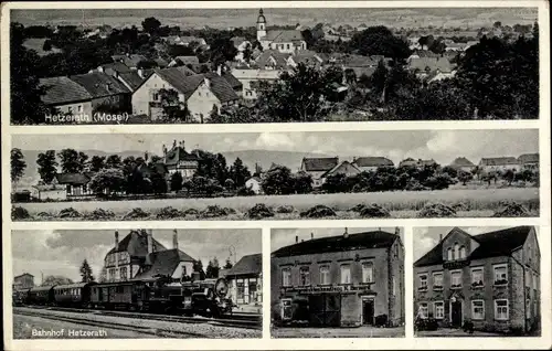 Ak Hetzerath Mosel Eifel, Gesamtansicht, Bahnhof, Gasthaus Bernard