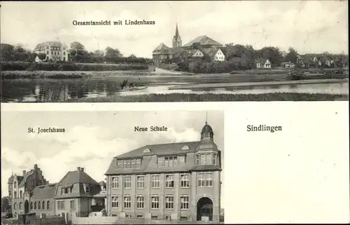 Ak Sindlingen Frankfurt am Main, Gesamtansicht, Lindenhaus, St. Josefshaus, Neue Schule