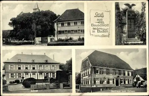 Ak Bauschlott Neulingen im Enzkreis Württemberg, Gasthaus zum Ochsen, Schloss, Kriegerdenkmal