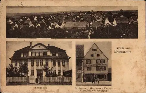 Ak Meimsheim Brackenheim an der Zaber, Metzgerei Gasthaus Krone, Schule, Gesamtansicht