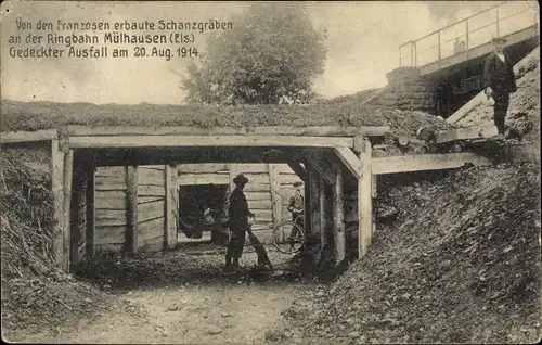 Ak Mulhouse Mülhausen Elsass Haut Rhin, Von den Franzosen erbaute Schanzgräben an der Ringbahn