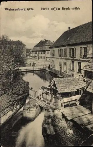 Ak Weissenburg Elsass Bas Rhin, Partie an der Brudermühle, Fluss