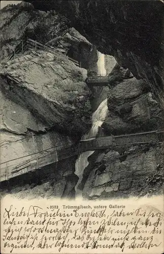 Ak Lauterbrunnen Kanton Bern, Trümmelbach, Trümmelbachfälle, untere Galerie