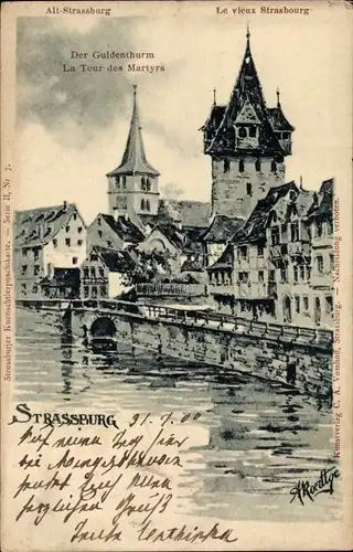 Künstler Ak Strassburg Elsass Bas Rhin, Guldenturm