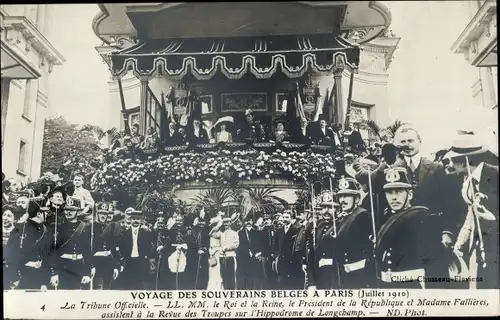 Ak Reise der belgischen Herrscher nach Paris 1910, La Tribune Officielle, Präsident der Republik