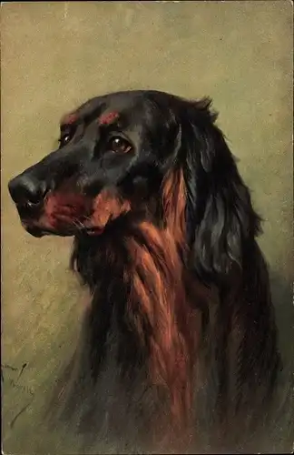 Künstler Ak Wardle, A., Schwarz-brauner Hund, Tier-Portrait