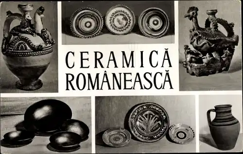 Ak Rumänien, Porzellan, Wasserkrug, Teller