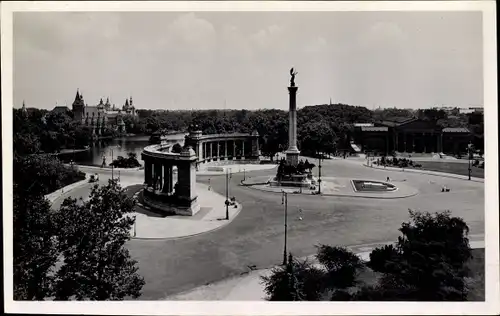Ak Budapest Ungarn, Milleniums-Denkmal, Stadtwäldchen-Teich, Schloss Vajda-Hunyad