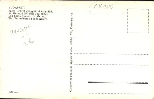 Ak Budapest Ungarn, Sankt-Gerhard-Heilbad, Hotel