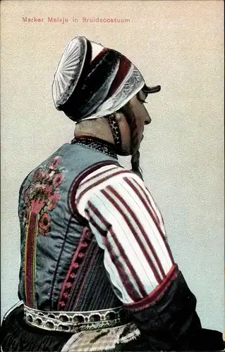 Ak Marken Nordholland, Mädchen in Brauttracht