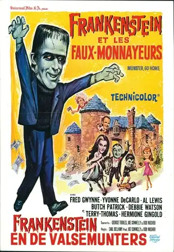 Ak Schauspieler Fred Gwynne, Yvonne de Carlo in Frankenstein, Munsters, Filmplakat