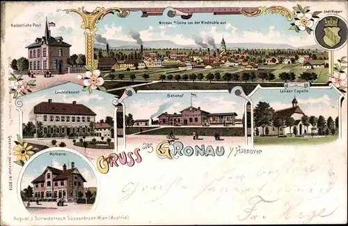 Litho Gronau an der Leine Niedersachsen, Kaiserliche Post, Landratsamt, Bahnhof, Molkerei