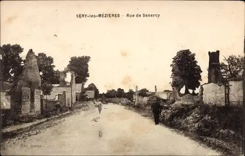 Ak Séry lès Mézières Aisne, Rue de Senercy, Ruinen, Kriegsschäden