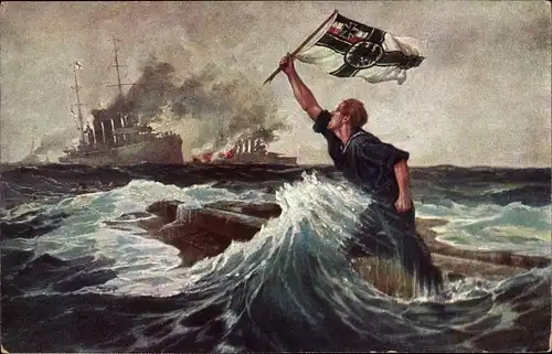 Künstler Ak Bohrdt, Hans, Der letzte Mann, Sinkender Matrose, Falklandinseln, 08. Dezember 1914