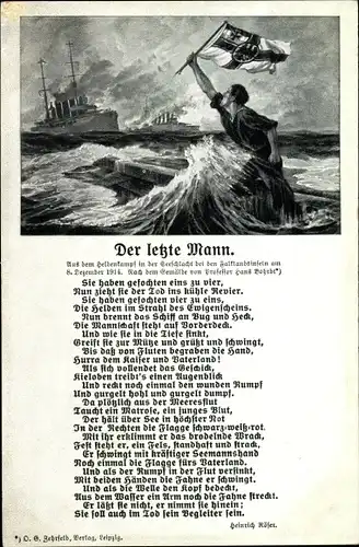 Gedicht Ak Der letzte Mann, Heinrich Röser, Heldenkampf, Falklandinseln 1914