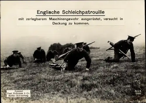 Ak Englische Schleichpatrouille mit zerlegbarem Maschinengewehr, I WK