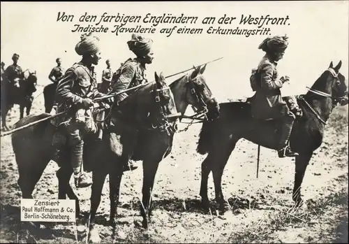 Riesen Ak Von farbigen Engländern an der Westfront, Indische Kavallerie auf einem Erkundungsritt