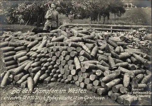 Ak Westfront, 12000 erbeutete französische 12 cm Geschosse, I WK
