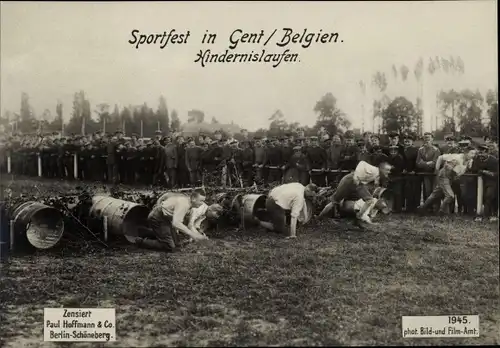 Ak Gand Gent Ostflandern, Sportfest, Hindernislaufen, Zuschauer, Deutsche Soldaten in Uniformen