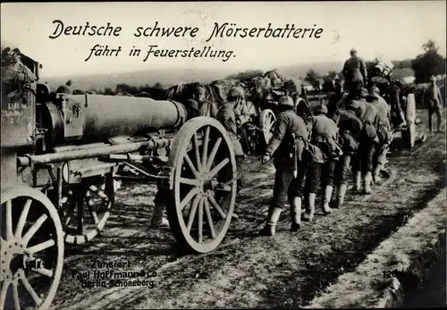 Ak Deutsche schwere Mörserbatterie fährt in Feuerstellung, I WK