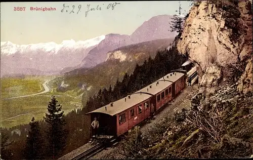 Ak Brünigbahn, Blick gegen Brienzersee, Dampflok, Bergbahn