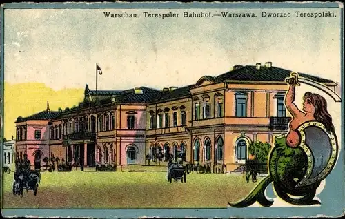 Künstler Ak Warszawa Warschau Polen, Terespoler Bahnhof