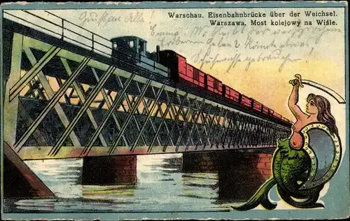 Künstler Ak Warszawa Warschau Polen, Eisenbahnbrücke über der Weichsel