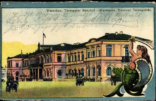 Künstler Ak Warszawa Warschau Polen, Terespoler Bahnhof
