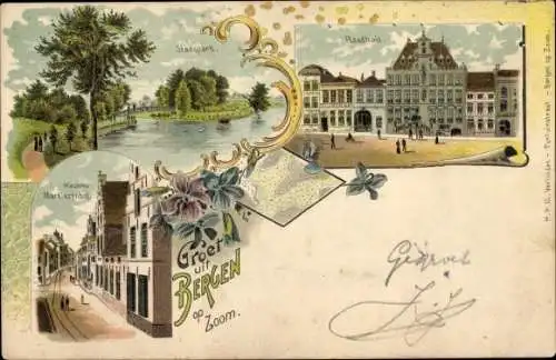 Litho Bergen op Zoom Nordbrabant, Kaserne, Rathaus, Stadtpark