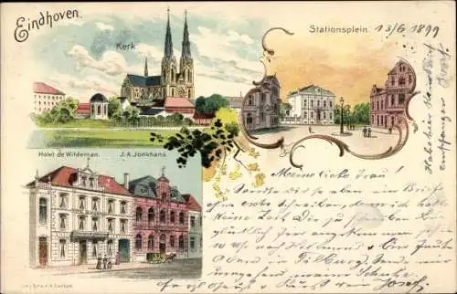 Litho Eindhoven Nordbrabant Niederlande, Kerk, Stationsplein, Hotel de Wildeman