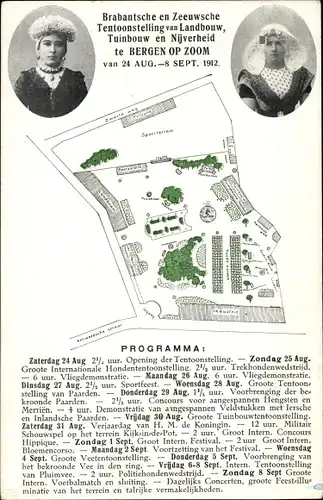 Ak Bergen op Zoom Nordbrabant, Landwirtschaftsausstellung 1912, Trachten, Programm