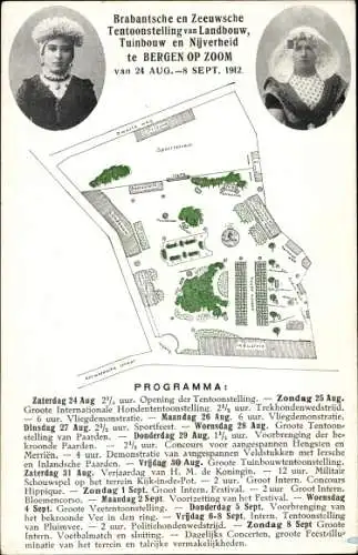 Ak Bergen op Zoom Nordbrabant, Landwirtschaftsausstellung 1912, Trachten, Programm