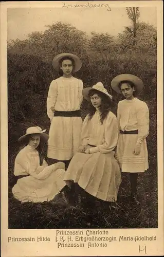 Ak Prinzessin Antonia von Luxemburg, Prinzessin Hilda, Prinzessin Charlotte, Maria-Adelheid