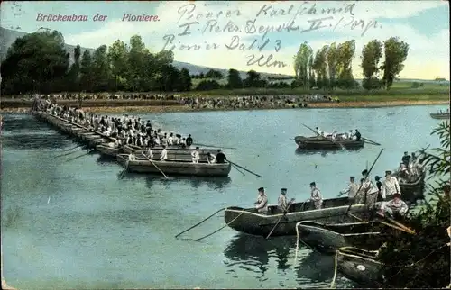 Ak Brückenbau der Pioniere, Schiffbrücke, I. WK