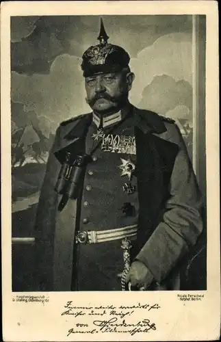 Ak Generalfeldmarschall Paul von Hindenburg, Portrait, Feldstecher, Orden