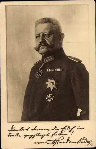 Ak Generalfeldmarschall Paul von Hindenburg in Uniform, Portrait, Schwesternspende