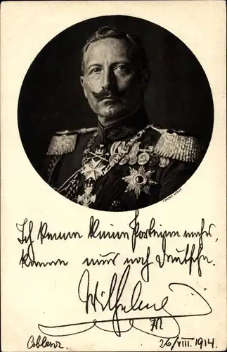 Ak Kaiser Wilhelm II., Ich kenne keine Parteien mehr, Zitat 1914