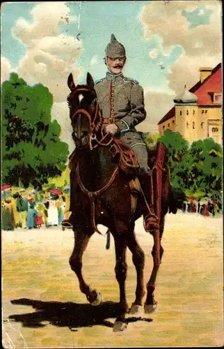 Ak Deutscher Soldat auf einem Pferd, Pickelhaube
