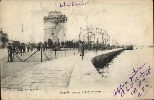 Ak Thessaloniki Griechenland, Weißer Turm, Zeppelinwrack