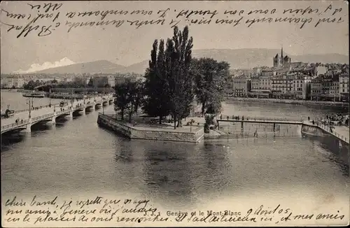 Ak Genf Genf Schweiz, Ile Rousseau und Mont Blanc