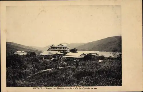 Ak Matadi DR Kongo Zaire, Büros und Wohnhäuser der Eisenbahn-Gesellschaft