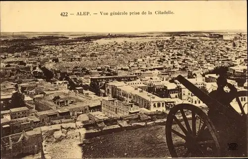 Ak Aleppo Syrien, Gesamtansicht von der Zitadelle aus
