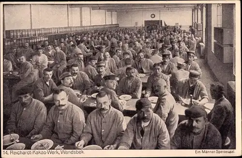 Ak Hamburg Wandsbek, Reichardt Kakao Werk, Männerspeisesaal, Arbeiter