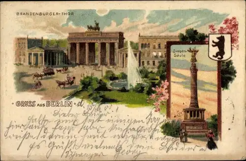 Litho Berlin Mitte, Brandenburger Tor, Siegessäule, Wappen
