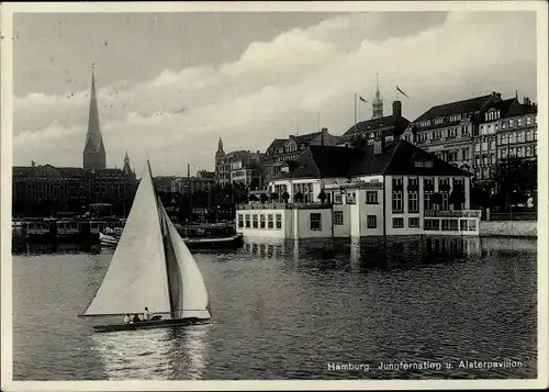 Ak Hamburg Mitte Neustadt, Jungfernstieg, Alsterpavillon, Segelboot, Kirchturm