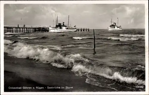 Ak Ostseebad Göhren auf Rügen, Seebrücke im Sturm