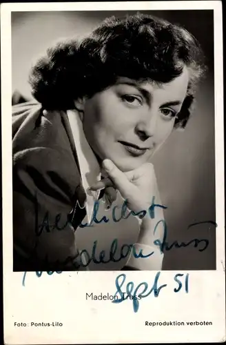 Ak Schauspielerin Madelon Truss, Portrait, Autogramm