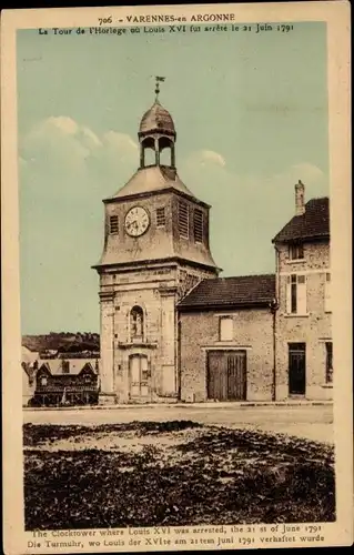 Ak Varennes en Argonne Meuse, Uhrturm